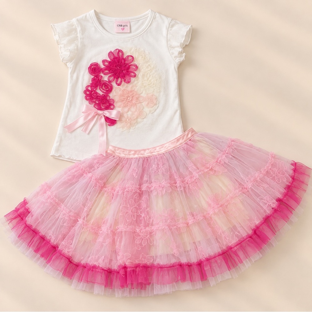 Pink flower tulle set